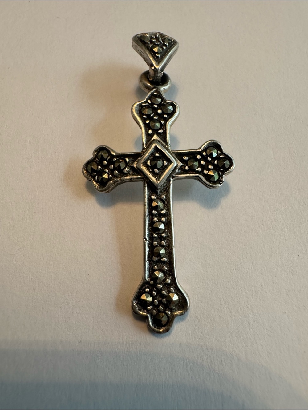 Vintage Stamped 925 Christian Cross with marcasite stones cross 1.5 inches